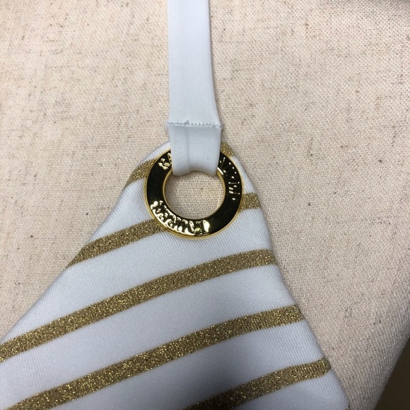 Lauren Ralph Lauren Gold White Striped Two Piece - Picture 6 of 7